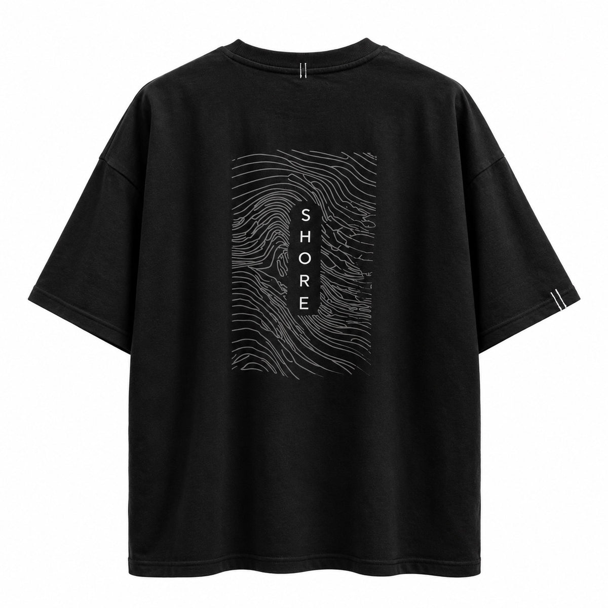 SHORE black oversized T-shirt back with fingerprint graphic